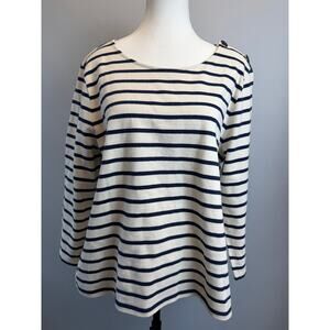 Sézane Colette Marinière Top Navy 3XL US 14 Shoulder Buttons Long Sleeve Shirt